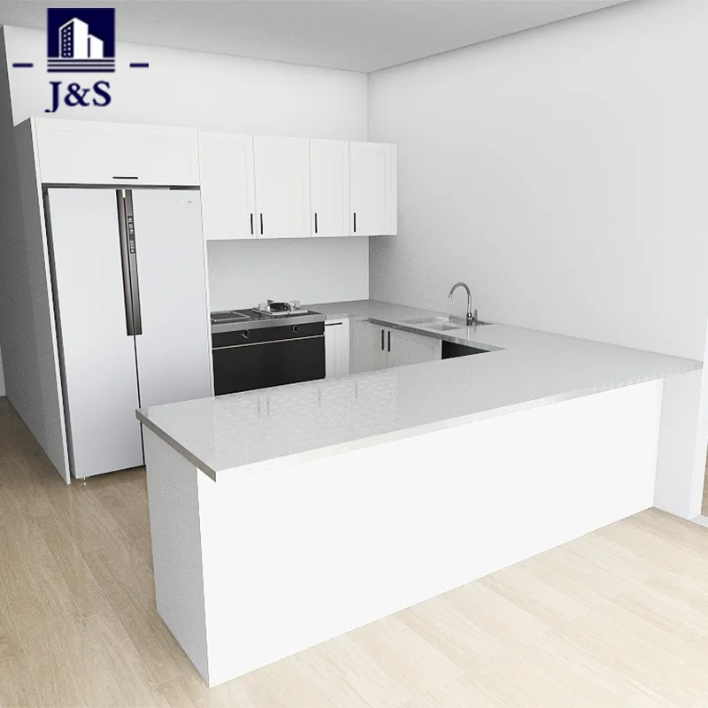 White PVC Shaker Kitchen na may Stainless Steel Top