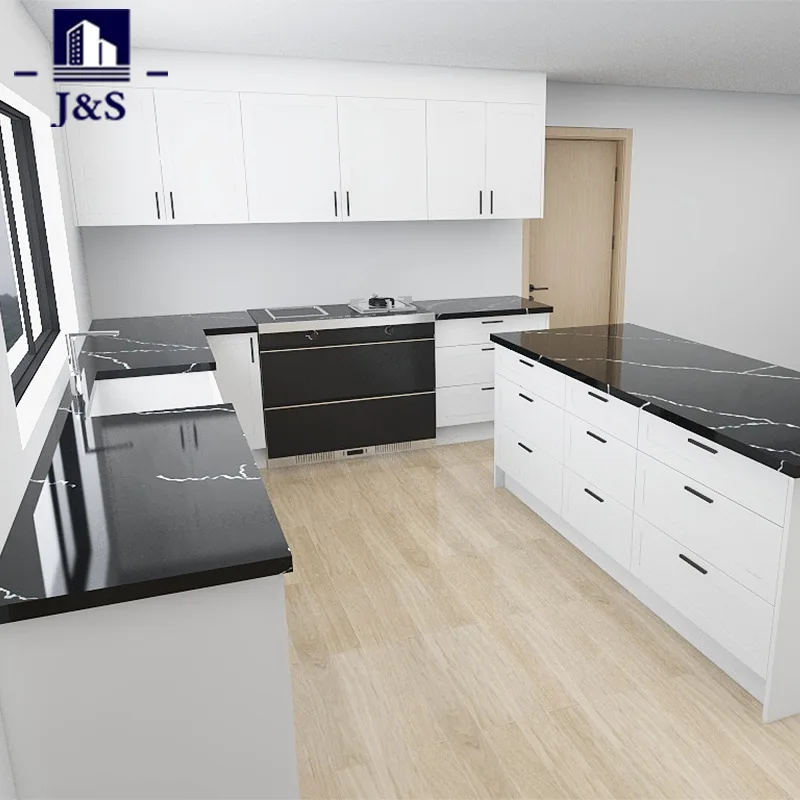 White Shaker Kitchen na may Black Stone Tops